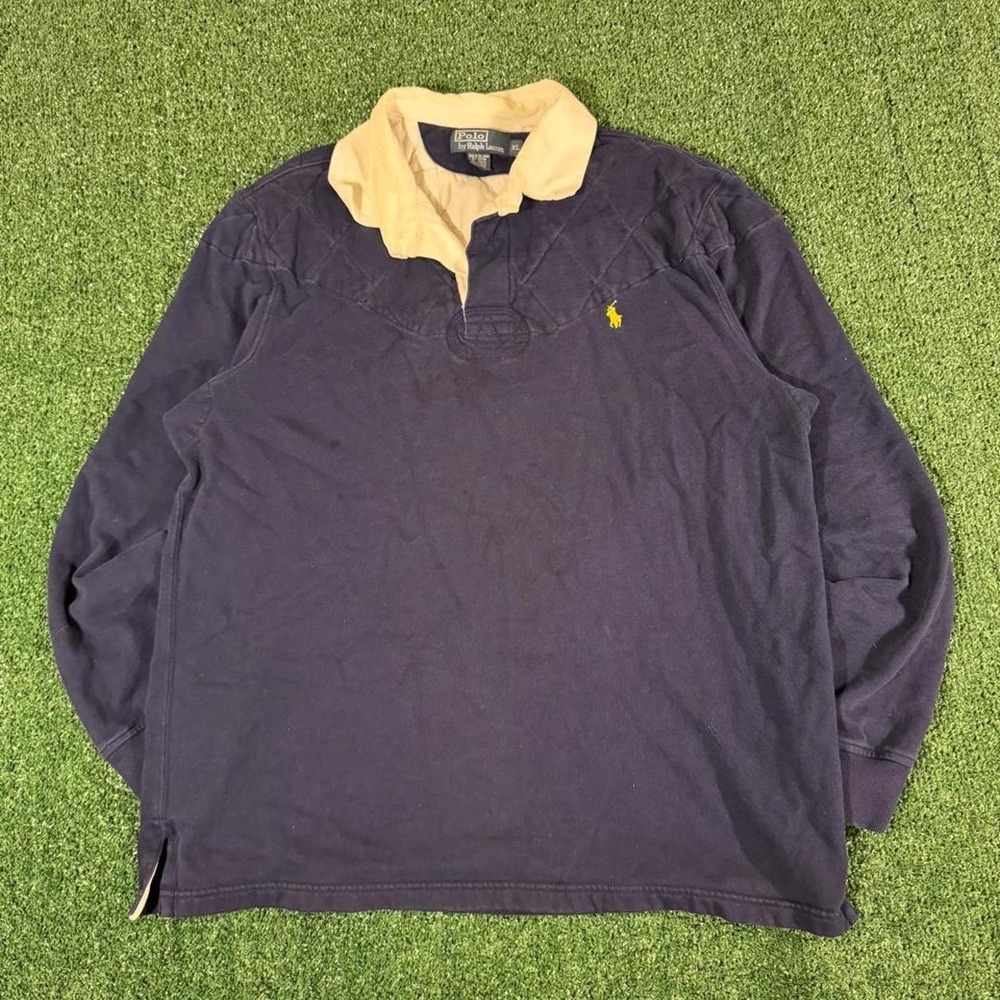 Polo Ralph Lauren XL Quilted Rugby Pullover Navy Blue Vintage Long Sleeve Top